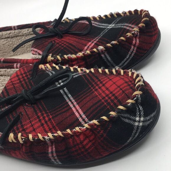 L.L. Bean Wicked Good Slipper Moccasins Mens Size 9 M Red Tartan Plaid - Picture 13 of 16